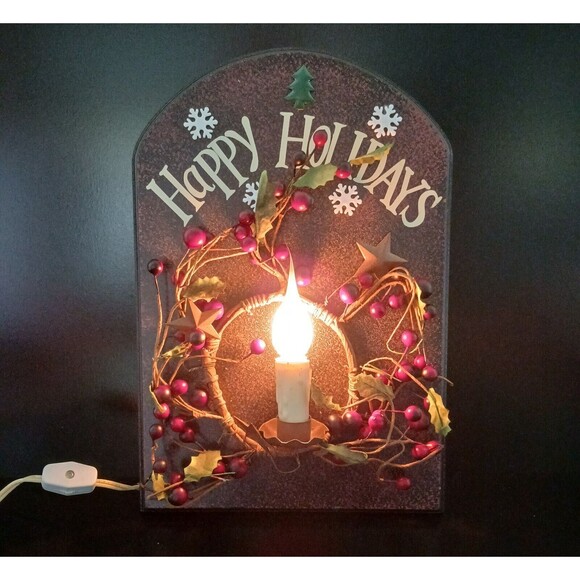 Happy Holidays Light Up Hanging Wall Plaque Plug in Christmas Decoration - Picture 1 of 9